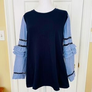 Hannah Long Sleeve Women‘s Top, Size M, Navy Body/ Navy & White Stripe Sleeves